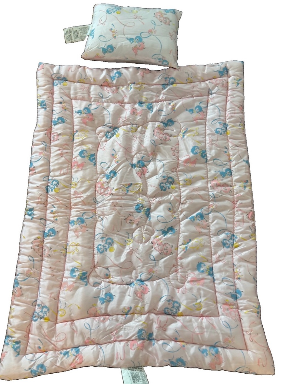 Vintage Rosebud Pink Blue Cat Kitten Baby Toddler Blanket Polyester
